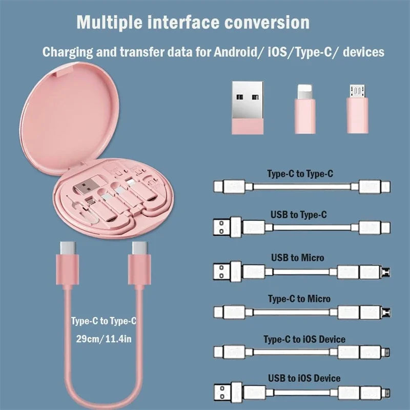 CONJUNTO DE CABO DE DADOS MULTIFUNCIONAL DE CARREGAMENTO RÁPIDO DE 60 W COM CAIXA DE ARMAZENAMENTO IPHONE/ANDROID